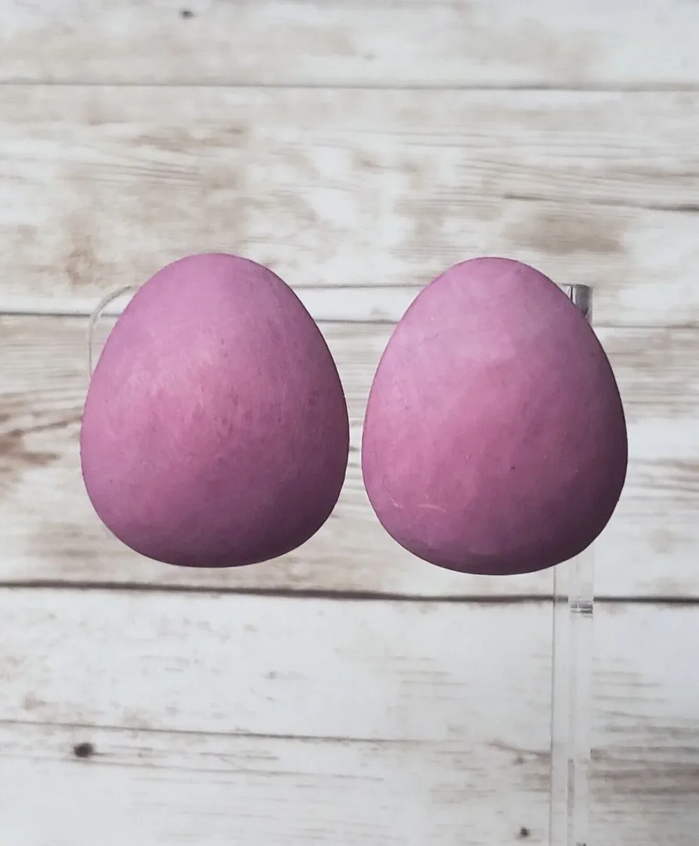 Vintage Clip On Earrings - Large Egg Shape Mauve Like Tone